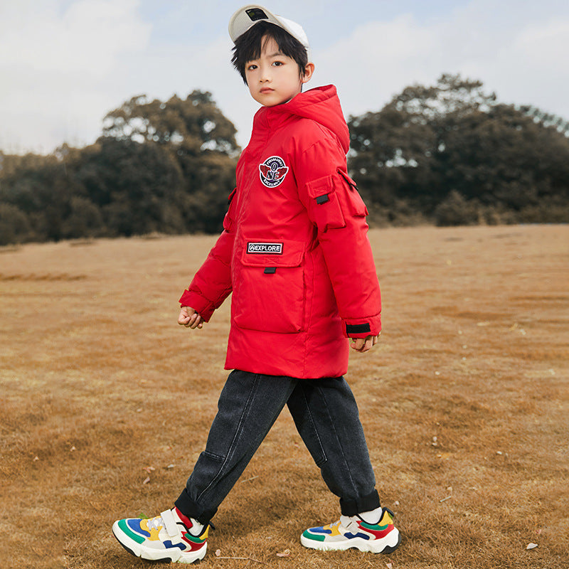 Meta Store Boys Clothing Fashion Solid Color Boys Mid-length Down Jacket