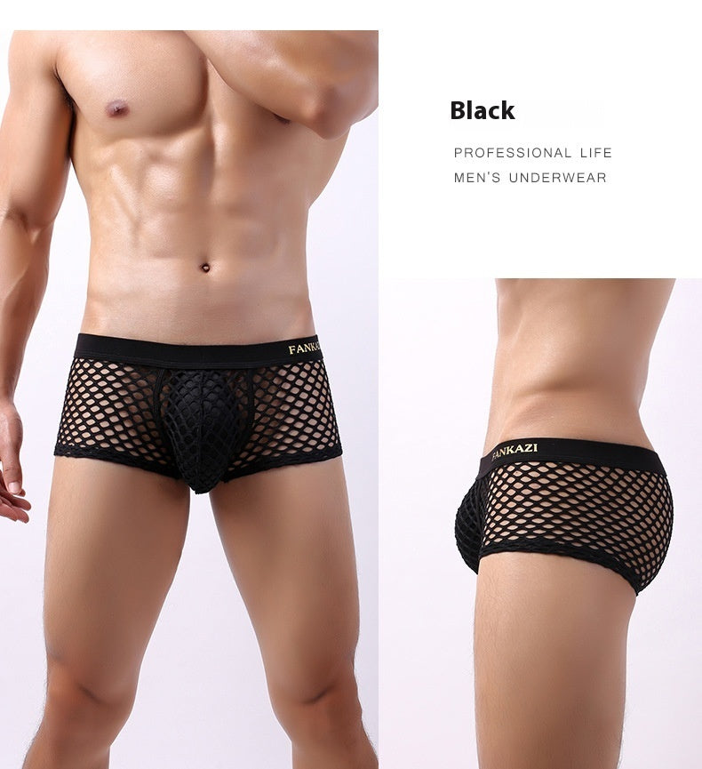 Fishnet Men's Underwear Large Mesh U Convex Transparent Cutout Shorts