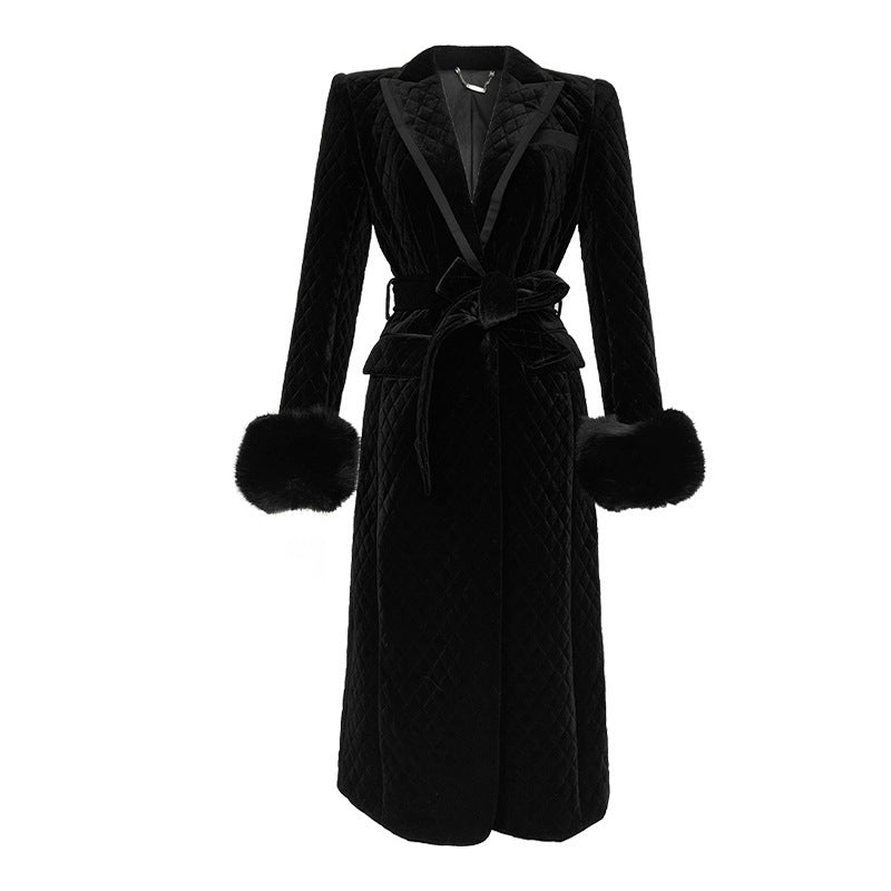 Digi Woman Women's Black Mid-length Coat Velvet