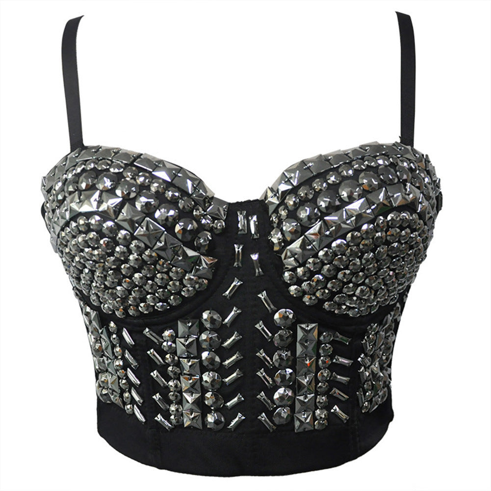 Digi  Singer Singer  Dancer Costume Punk Sequin Bead Women Bra