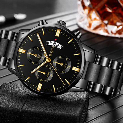 Calendar Steel Belt Large Dial Quartz Watch Men