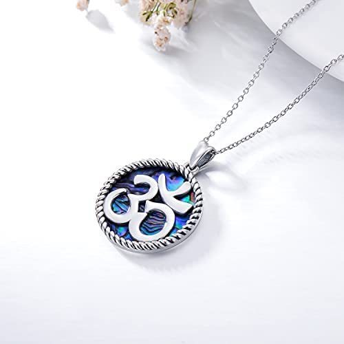 Meta  Fashion 925 Sterling Silver Yoga with Abalone Shell Indian Yoga Aum Om Ohm Symbol Pendant Necklace Jewelry