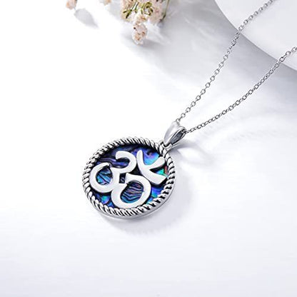 Meta Fashion 925 Sterling Silwer Joga met Perlemoenskulp Indiese Joga Aum Om Ohm Simbool Hanger Ketting Juweliersware