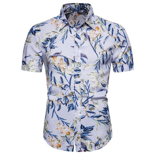 Hawaiian Beautiful Flower Style Characteristic Silk Cotton Short Sleeve Lapel Shirt