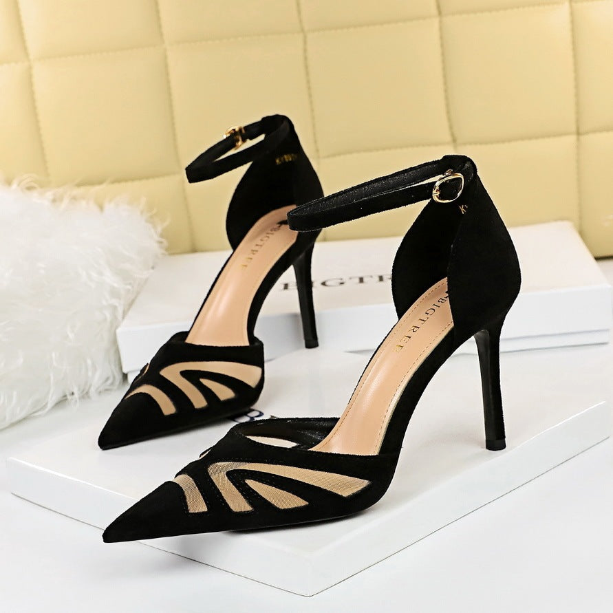 Woman  Shoes Store  Low-cut Pointed Toe Nightclub Mesh Hollow-out Strap Sandals