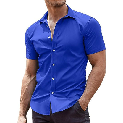 Meta Digital Store Summer Men's Solid Color Sports Casual Cardigan Business Casual Shirt Short Sleeve Lapel Shirt