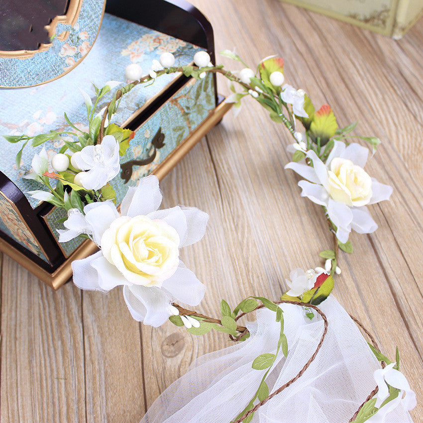 Bridal Veil Handmade White Rose Rattan Wreath