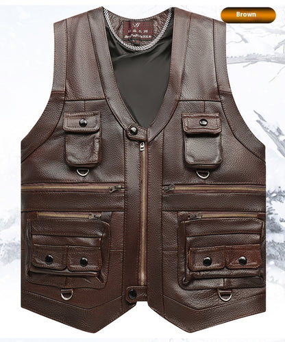 Meta Digital Store Genuine Leather Vest Man First Layer Cowhide Motorcycle Clothing