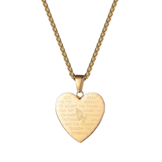 Round Card Heart-shaped Bible Text Necklace