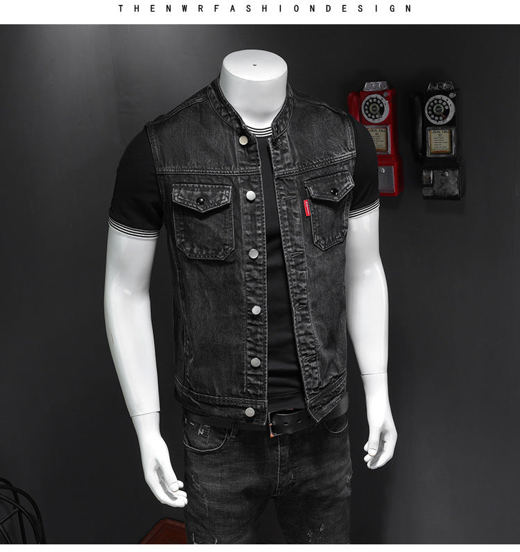 Meta Digital Store Harley Motorfiets Mans Uniform Swart Stand-up Kraag Plus Size Denim Vest