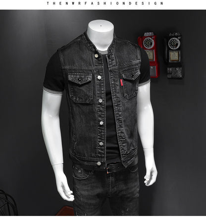 Meta  Digital Store  Harley Motorcycle Men's Uniform Black Stand-up Collar Plus Size Denim Vest