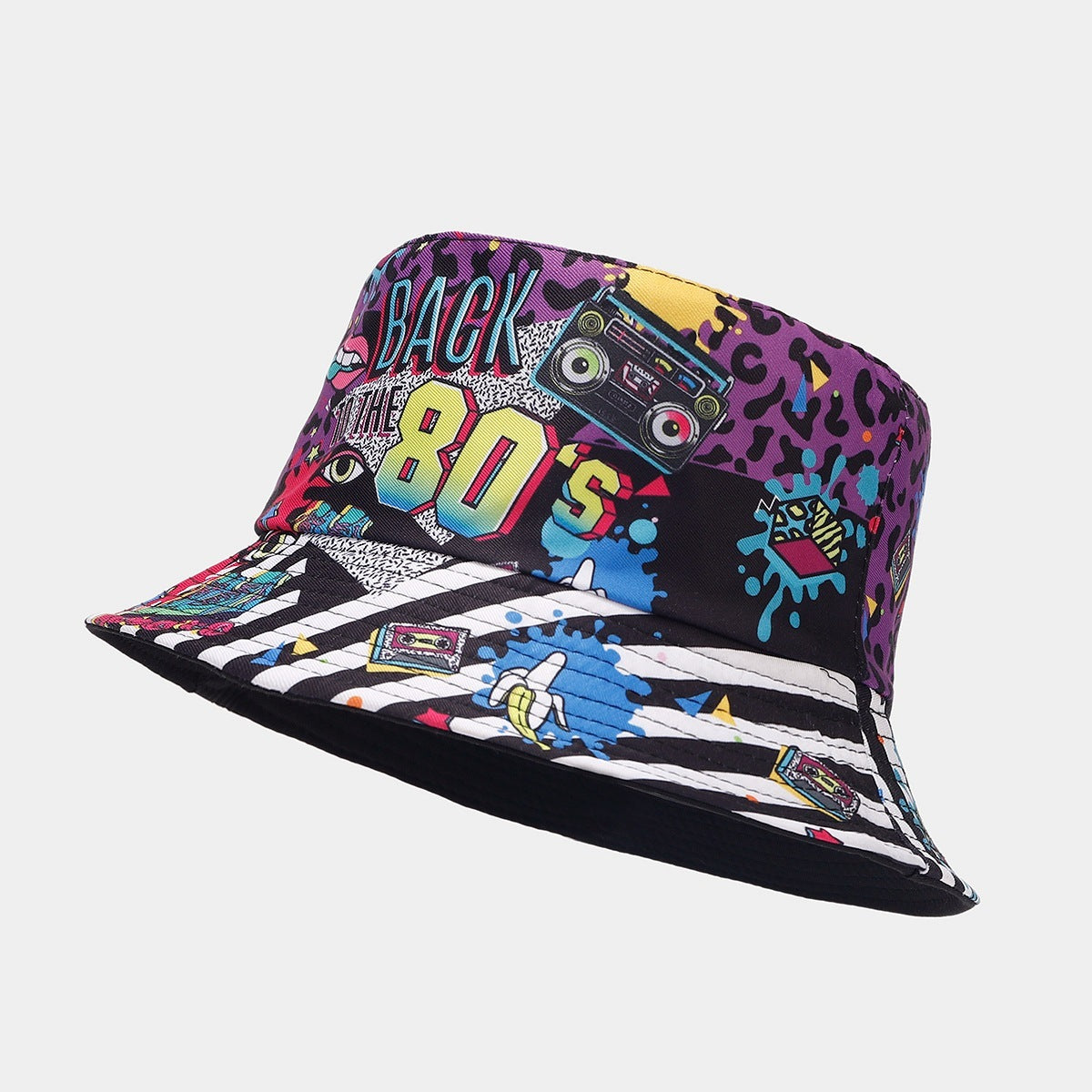 Digital  Store Graffiti  Double-sided Bucket Hat Female Party Hip Hop Bucket Hat