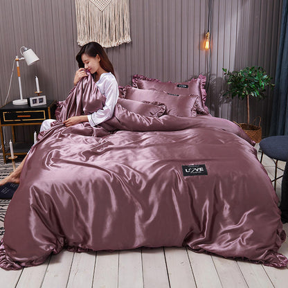 Pure Color Washed Silk Bed Sheet Ice Silk Four-piece Bed Sheet Duvet Cover