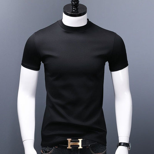Men's Slim-fit Solid Color Mercerized Cotton Half-high Collar Short Sleeve