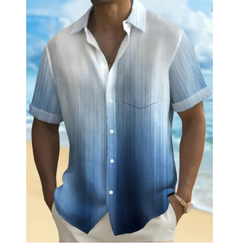 Meta Digital Store Pocket Short-sleeved Shirt Fashionable Casual Button Cardigan 3D Digital Printing Beach Vacation Men's Shirt