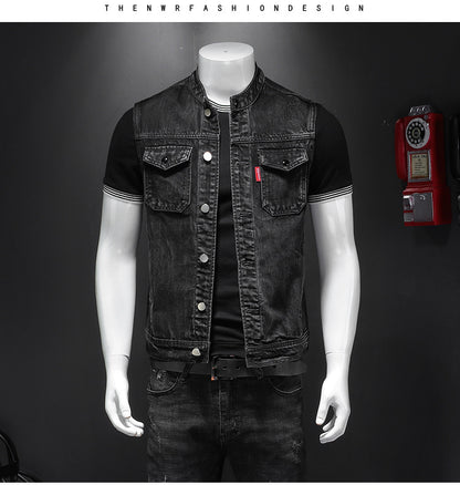 Meta Digital Store Harley Motorfiets Mans Uniform Swart Stand-up Kraag Plus Size Denim Vest