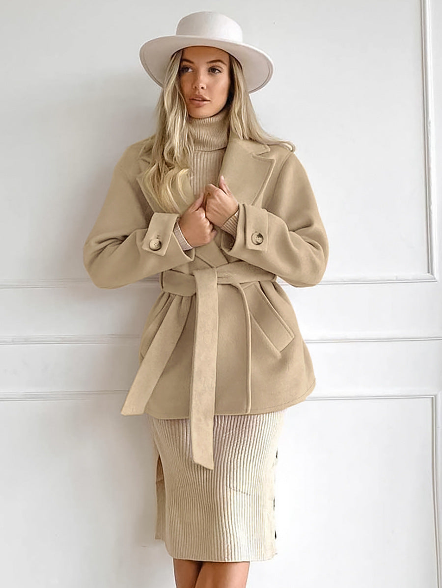 Digitale Vrouemode Retro Khaki Pak Kraag Trench Coat Coat